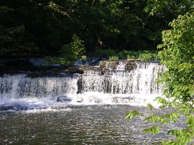 [Multi-level waterfall view from the side.]